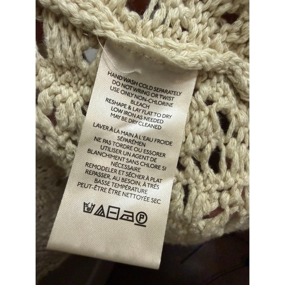 Free People Cream Sweet Talker Crochet Hooded Cardigan Open Front Tie Waist XS - Picture 4 of 6